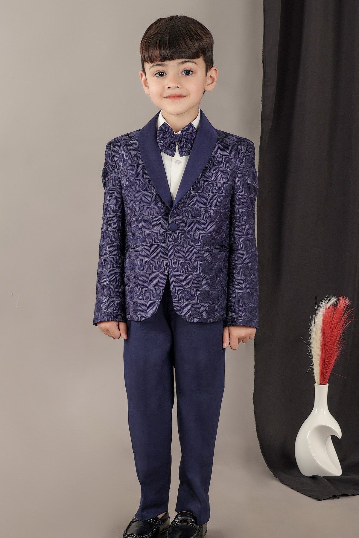 Buy Navy Blue Embroidered Tuxedo Set by Little Brats for Boys online at ScrollnShops
